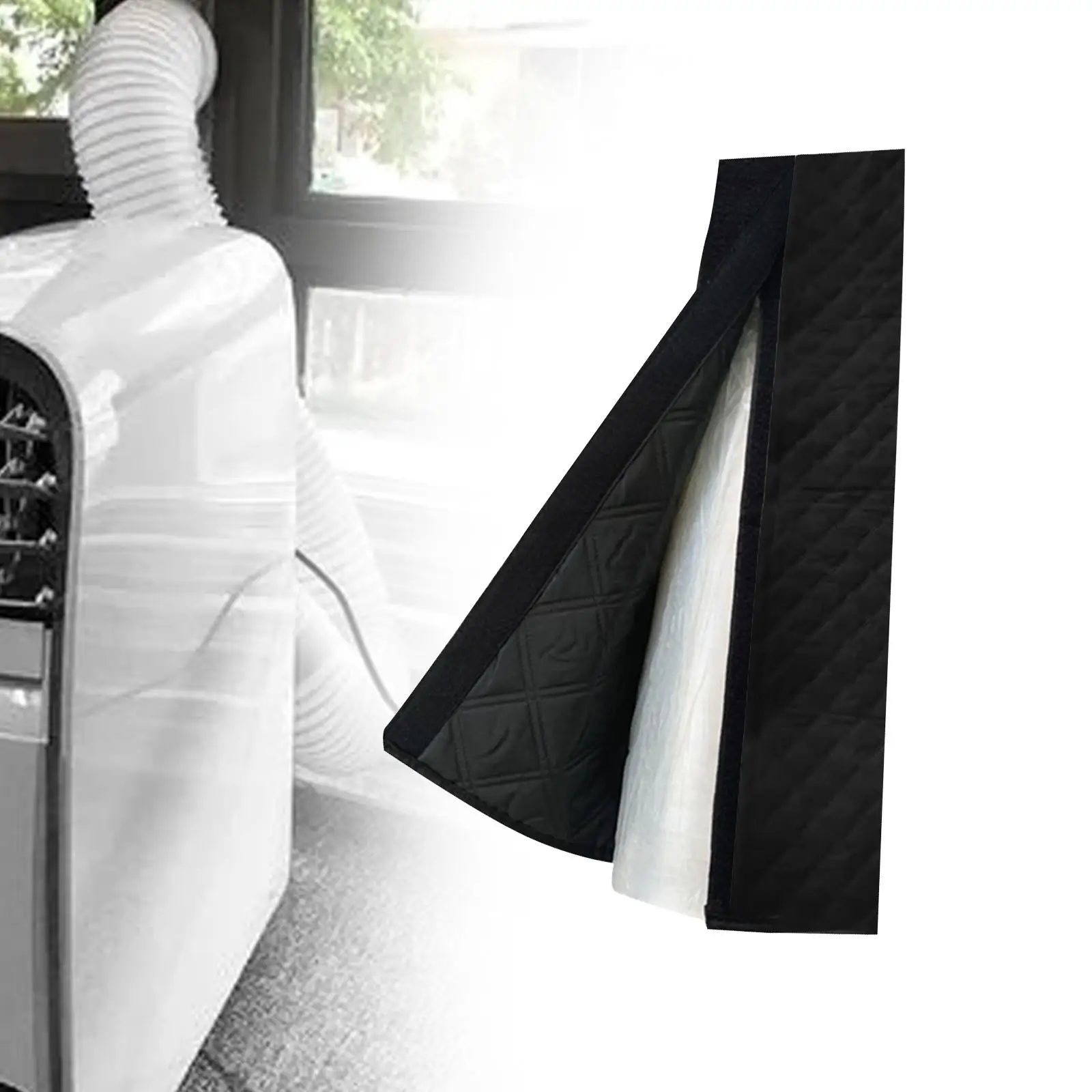 Universal Portable AC Hose Cover Wrap Black Energy Saving Cotton and Oxford Cloth Reusable Easily Install Length 150cm