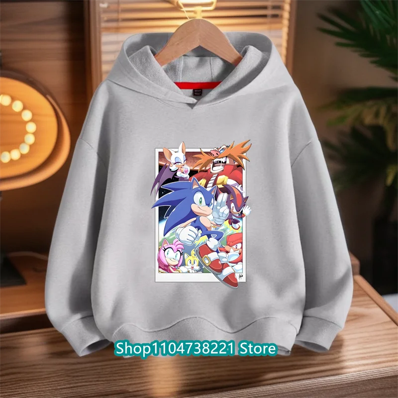 Boys Girls Spring Fashion Top Kids Clothes Gifts New Sonic Hoodies for Children Anime Cartoon Figures Printed Kawaii Sweatshirt
