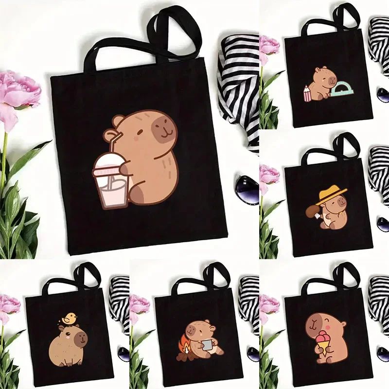 

НОВАЯ модная сумка-тоут для йоги с рисунком капибары, парусиновая сумка на плечо, многоразовая экологически чистая спортивная сумка, идеально подходящая для йоги, офиса, поездок на работу