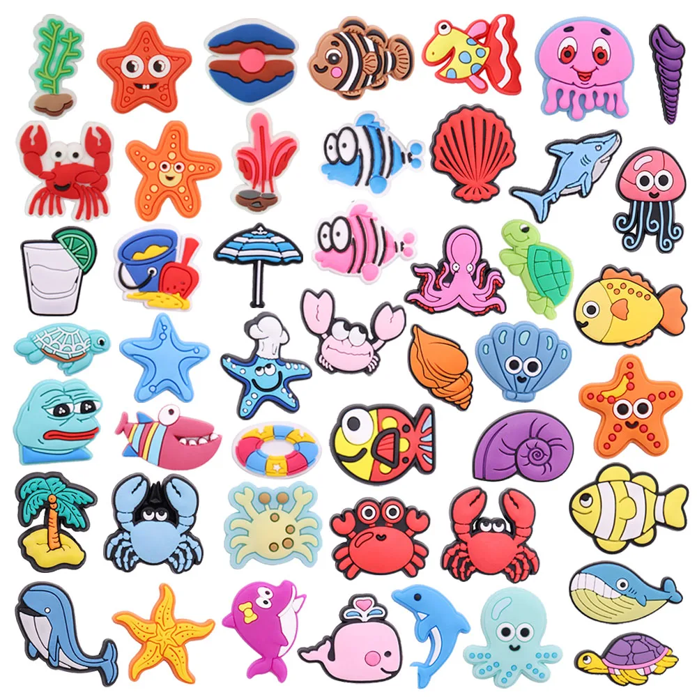 Mix 50 Stuks Pvc Schoen Bedels Zeester Krab Octopus Zeewier Koraal Shell Slippers Schoen Decoratie Gesp Klomp Diy Polsbandjes Kid Cadeau