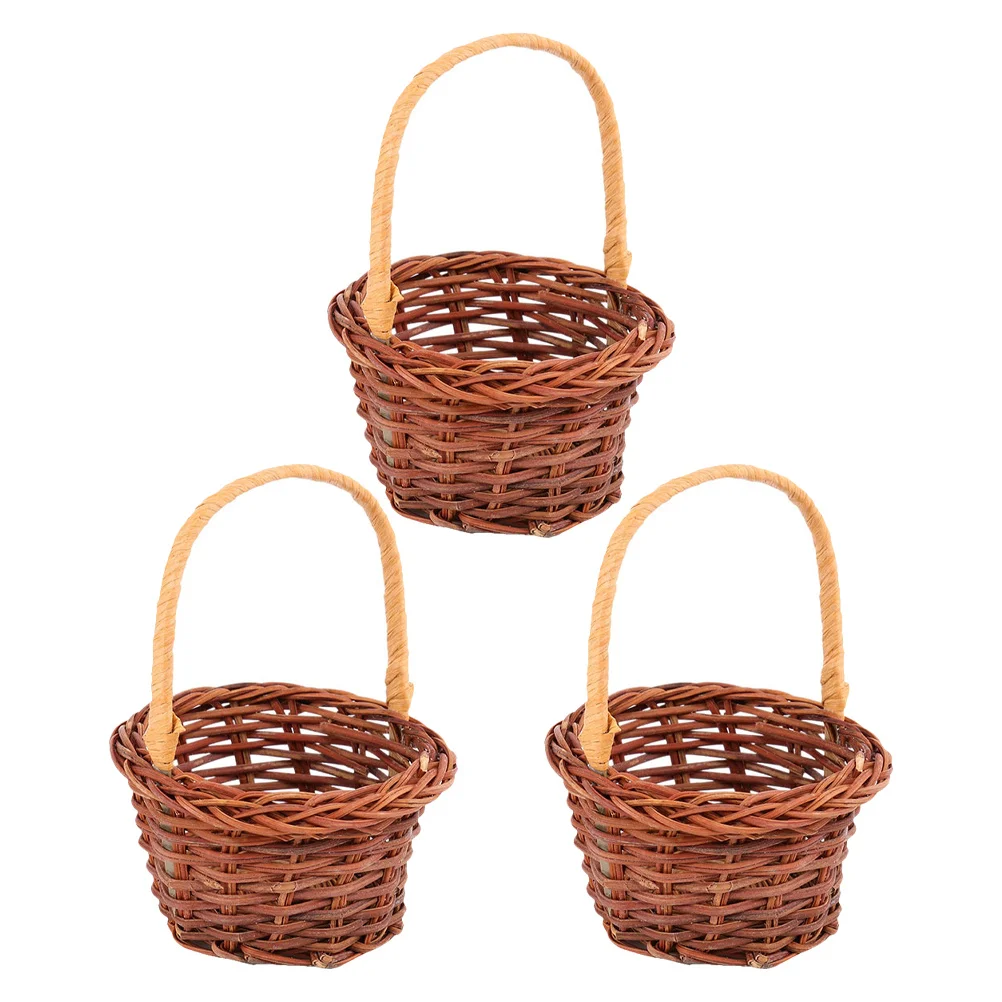 

Набор из 3 плетеных корзинок для миниатюрного декора: аксессуары для мини-домиков, украшения для хранения, плетеные изделия из ротанга