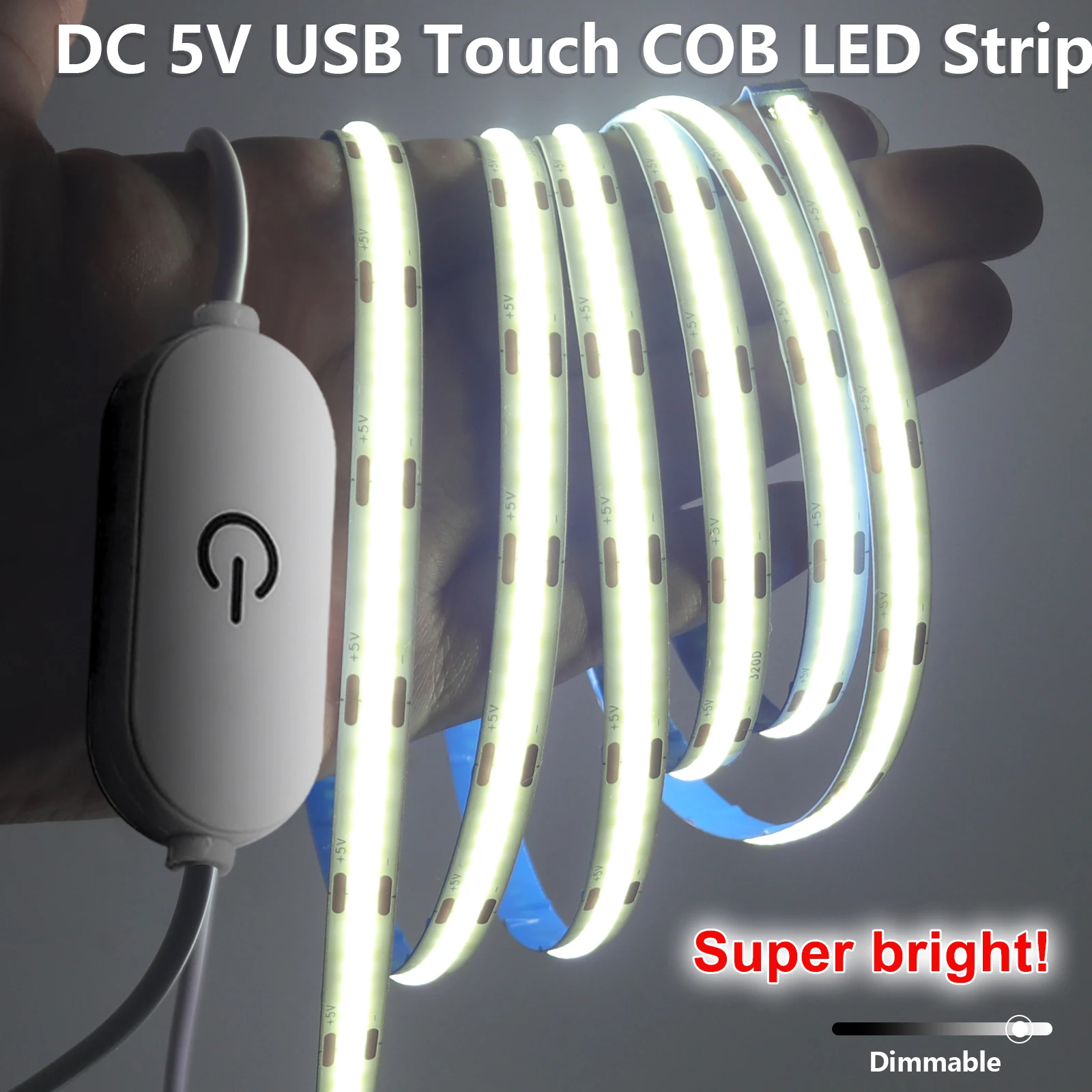 

LED COB Light Strip Touch Dimmer Flexible Diode Tape 5V USB LED Strip Light Linear Indoor Lighting Lamp DIY TV Mirror Backlight