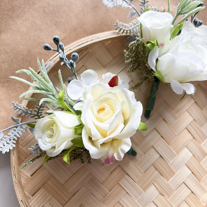 Corsage Boutonnière, Accessoires de Bal de Mariage, Costumes de Marié, Garçon, Ami, Épinglettes, Broche, Fleur, Poubelle, Boutonnière Artificielle