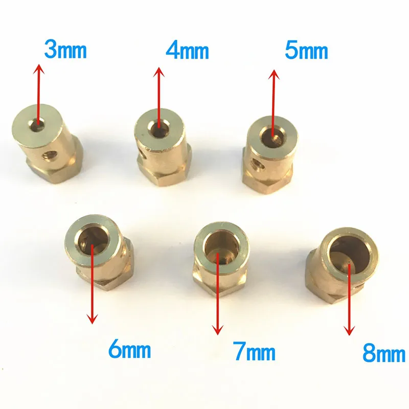 2/3/3.17/4/5/6/7/8mm Hexagonal Brass Shaft Coupling Motor Transmission Connector With Screws Wrench Model Car Wheels Tires Shaft