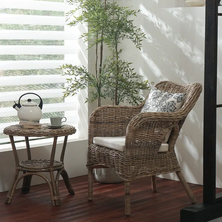 South East Asia rattan sofa chair wabisabi wind agate rattan armrest single chair B & B hotel balcony handmade rattan chair