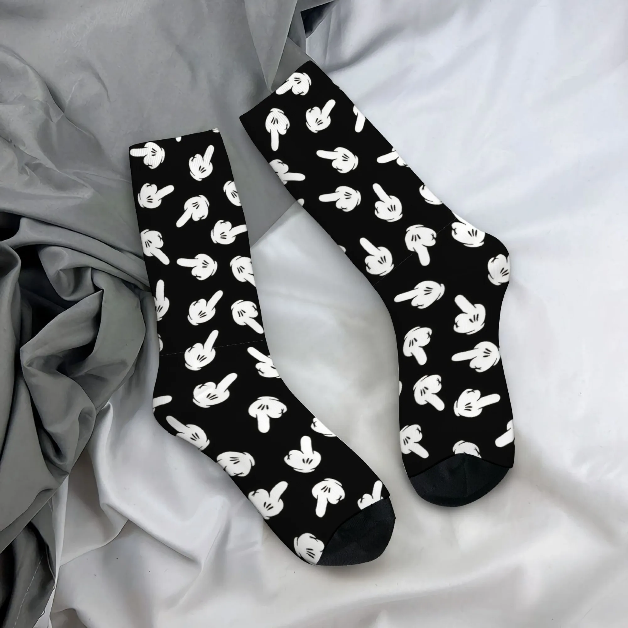 Herren-Socken mit Harajuku-Retro-Cartoon-Handgeste-Aufdruck – neuartige Street-Style-Freizeitsocken – bequeme, atmungsaktive, rutschfeste Socken