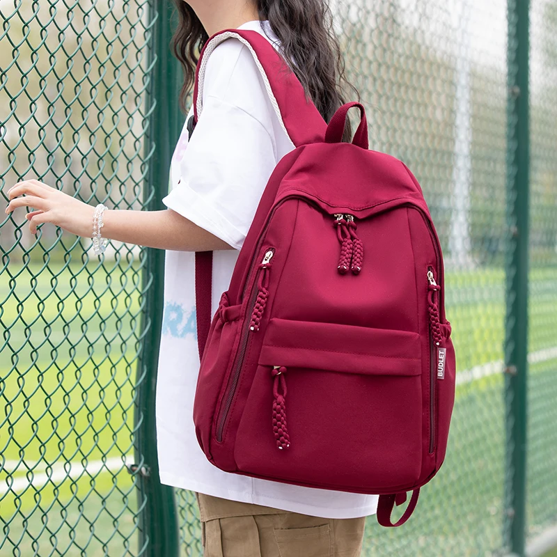 Effen Kleur Grote Capaciteit Twist Touw Rits Eenvoudige Schooltas Rugzak 2024 Hot Koop Tassen voor Meisjes en Jongens Mochilas Escolares