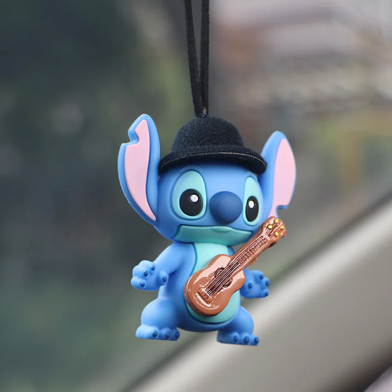 New Stitch Anime Disney Lilo&Stitch Action Doll Car Pendant Skateboard Guitar Model Rearview Mirror Accessories Leather Lanyard