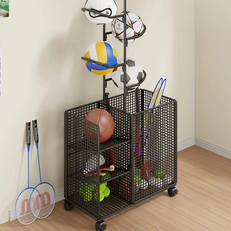 Multi-Sport Storage Rack - Basketball Holder, Volleyball & Badminton Rack Organizer, Yoga Mat Stand with Football Basket