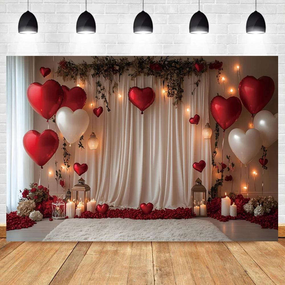 Heart Balloon Wedding Photo zone Background Pink Red Roses Balloon Arch Curtain Valentine's Day Party Backdrop Photo Booth Props