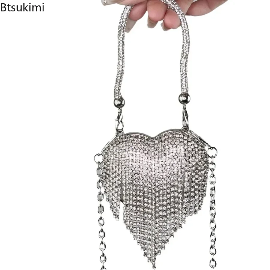 Luxury Mini Diamonds Heart Shape Clutch Fashion Ladies Purse Shinny Handbags Wedding Party Shoulder Bags Rhinestone Evening Bag view 2