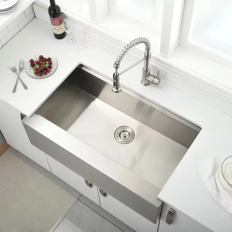 Stainless Steel Large Single Morern Slot Black Wash Topmount Smart Kitchen Sink