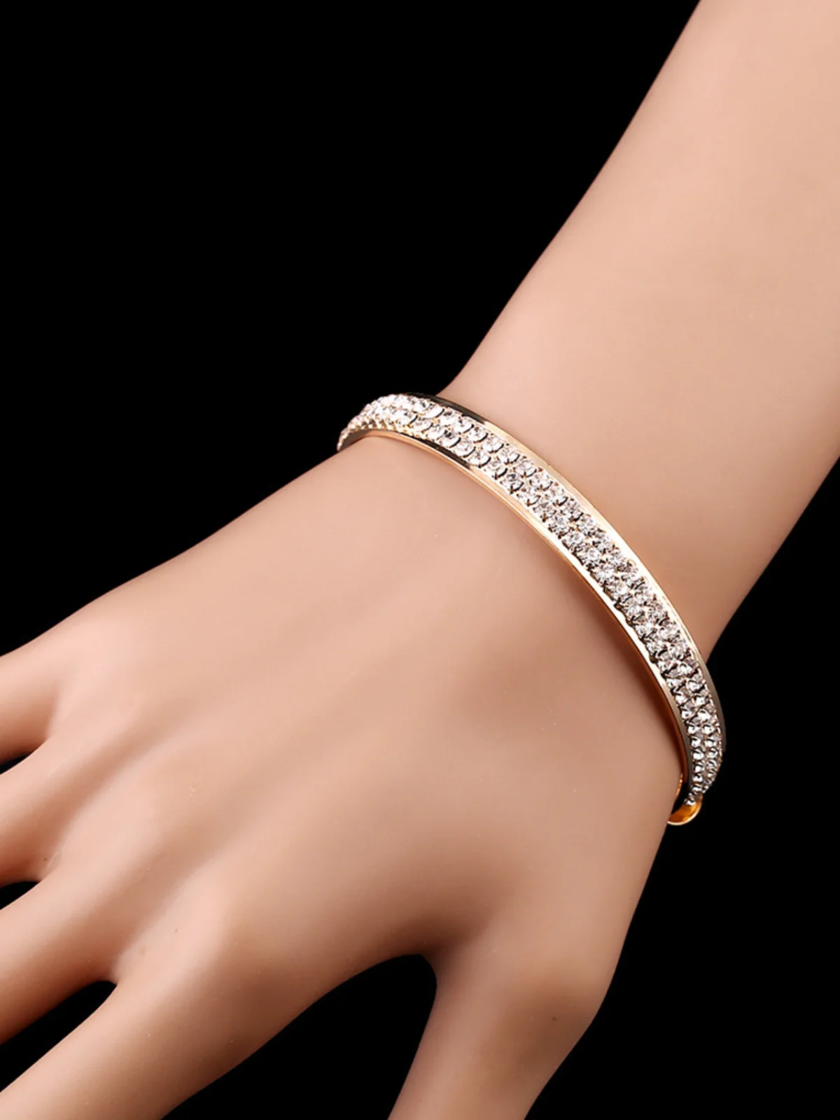 Fashion High-quality Rose Gold and Silver Diamond-encrusted 2 Rows of Open Bracelets Female Jewelry Explosion Support Bulk Order