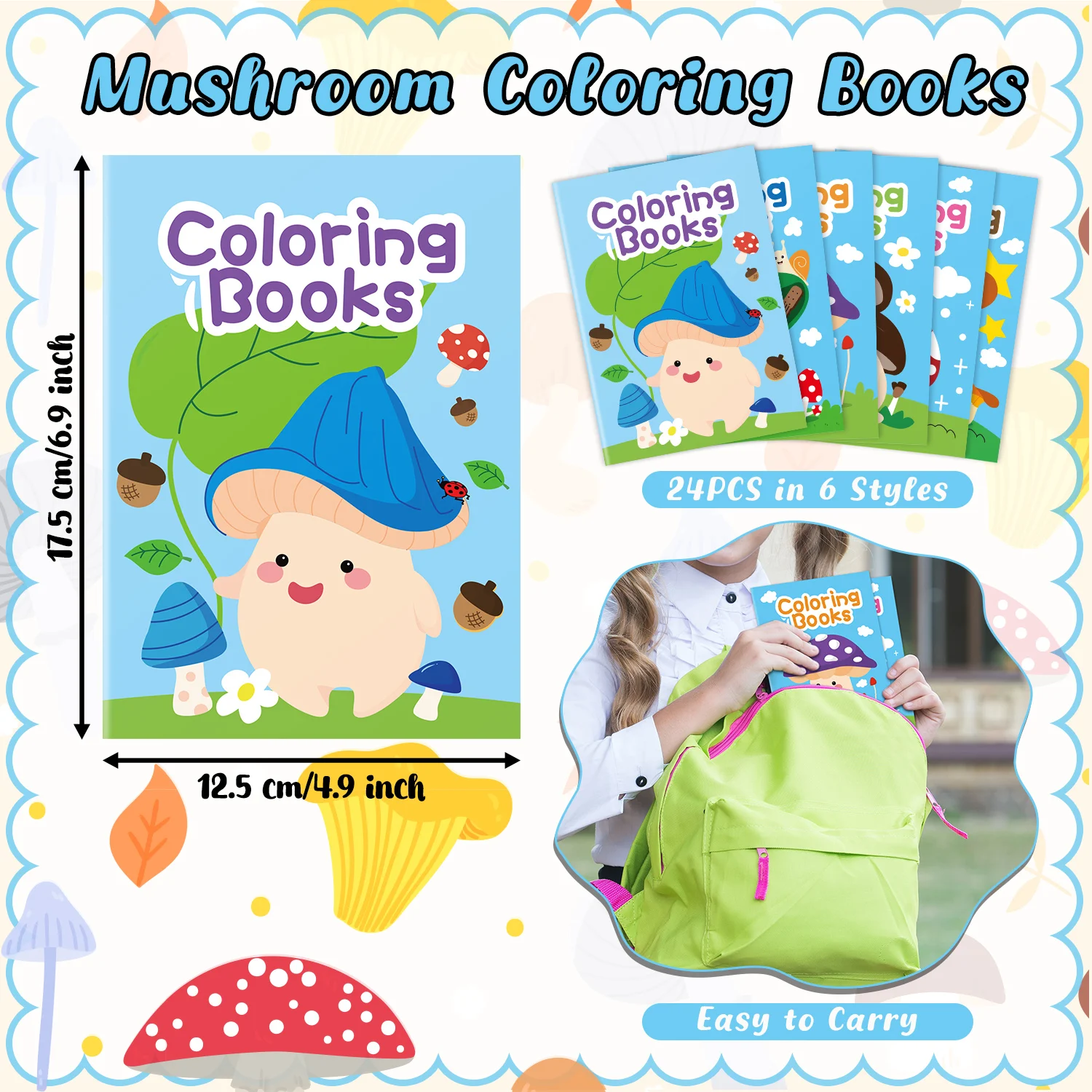 24pcs Coloring Books DIY Filling The Mushroom Patterns Color Booklet For School Painting Class Party Favors