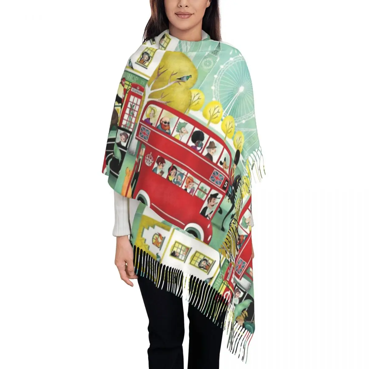 Women's Tassel Scarf Happy London Large Winter Warm Shawl Wrap World Wonder Gifts Cashmere Scarf