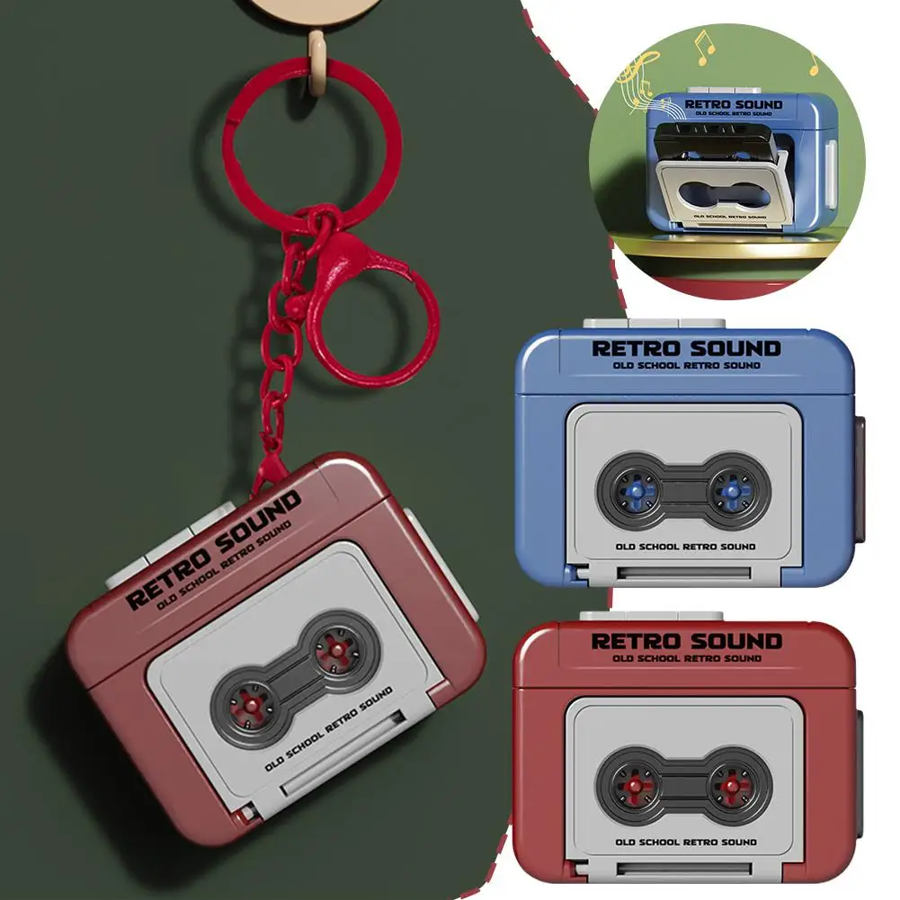 Retro Tape Recorder Keychain Portable Speaker Music Couple Accessory Box Souvenir Recording Hanging Backpack Gift Q7w6