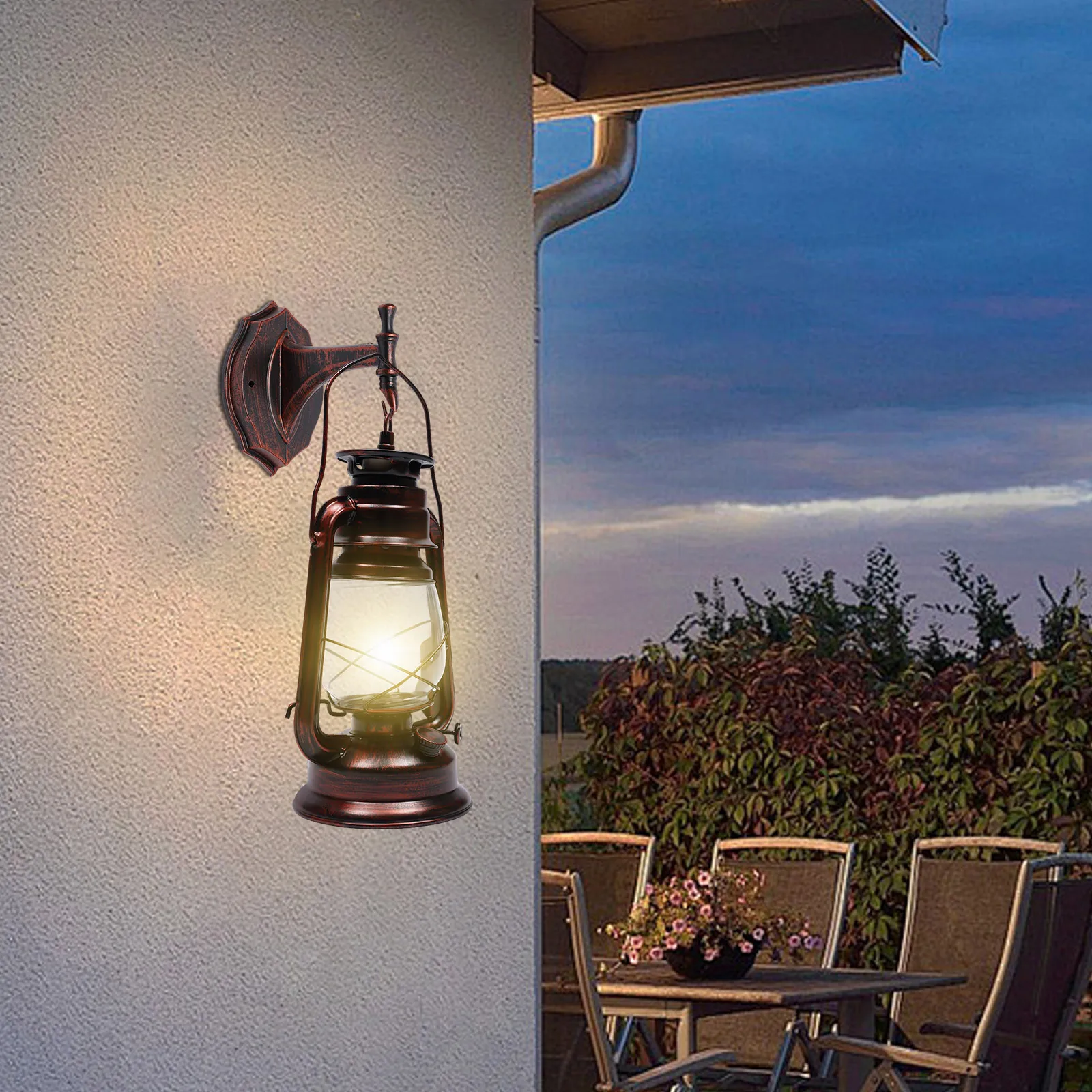 

Red Antique Bronze Plastic Wall Lampshade,Retro Lantern Shaped Transparent Lampshade with E27 Lamp Holder for Bedrooms & Porches