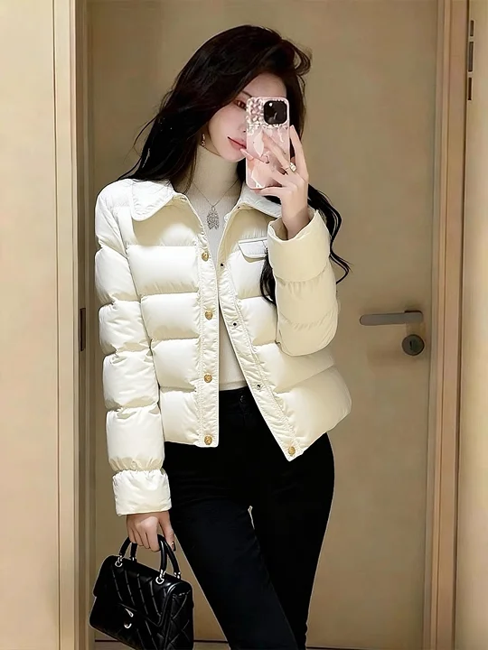 

Sli White Thiened Warm Cotton Jaet ort Quilted Outerwear Winter Clothes Korean Sle Commute Straight Tube Coat