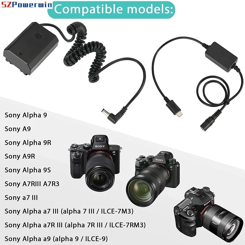 

Конвертер PD USB-C NP-FZ100 Фиктивная батарея FZ100 Соединитель постоянного тока для Sony zve10 ii, A1, A7C, FX3, A7 III, A7R3, A7R III, A7R IV, A7S