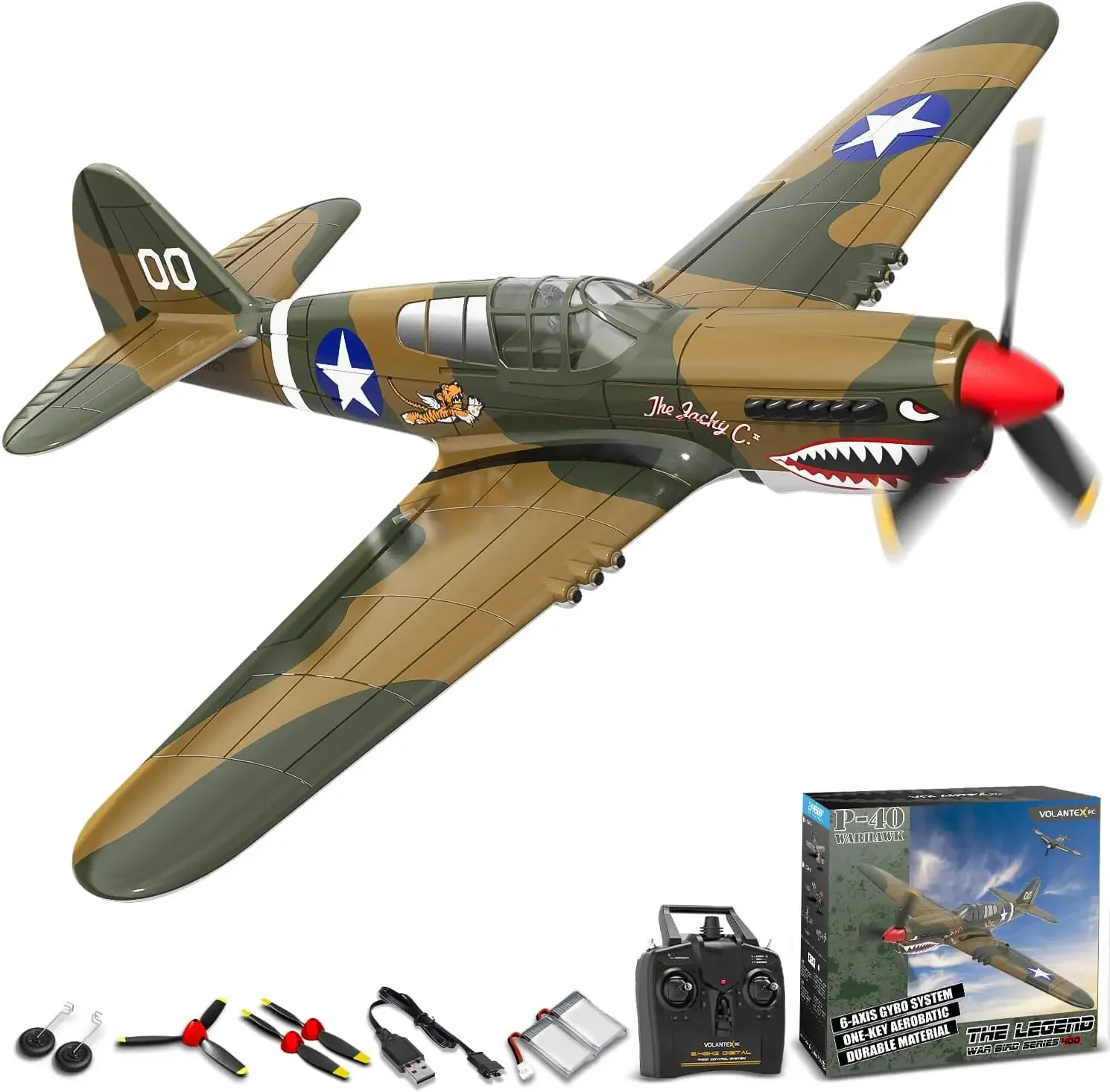 

volantexrc RC Plane, 4 Channel Remote Control Airplane Fighter P40 with Aileron, 6-Axis Gyro, Aerobatics for Adults