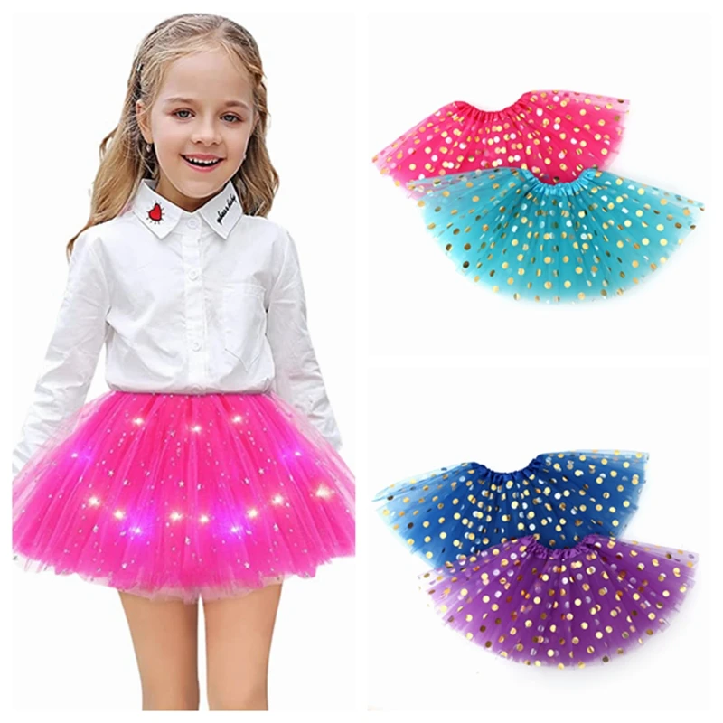 

Gold Dot Glitter Tutu Skirt Mesh Polka Dot Dress for Kids Baby Girls Half Three-layer Gauze Skirt Dance 30cm 1pc