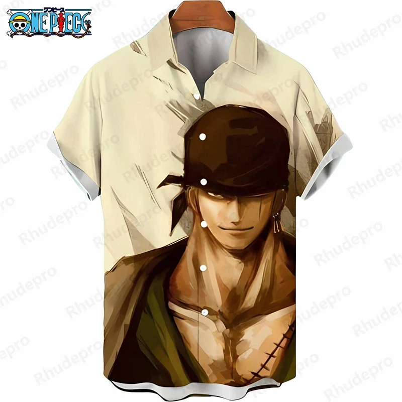 Men's Fashion Hawaiian Shirt One Piece Anime Design Anime Kids Short Sleeve Casual Button Down Tropical Holiday Tops