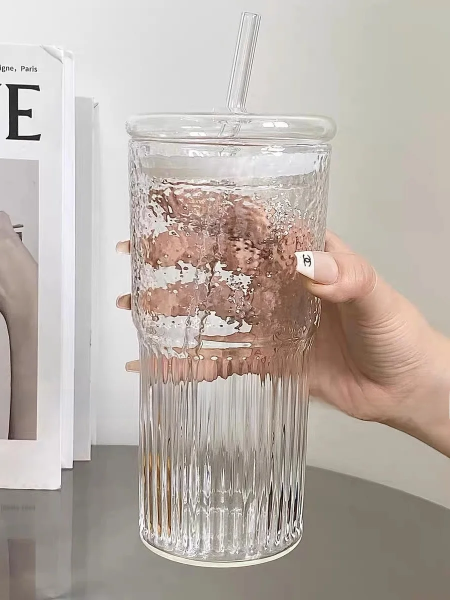 

Современный коврик, большая стеклянная чашка Capaci с крышкой, вертикальные полосы для фруктов, чая, кофе, холодных напитков, летних специальных напитков