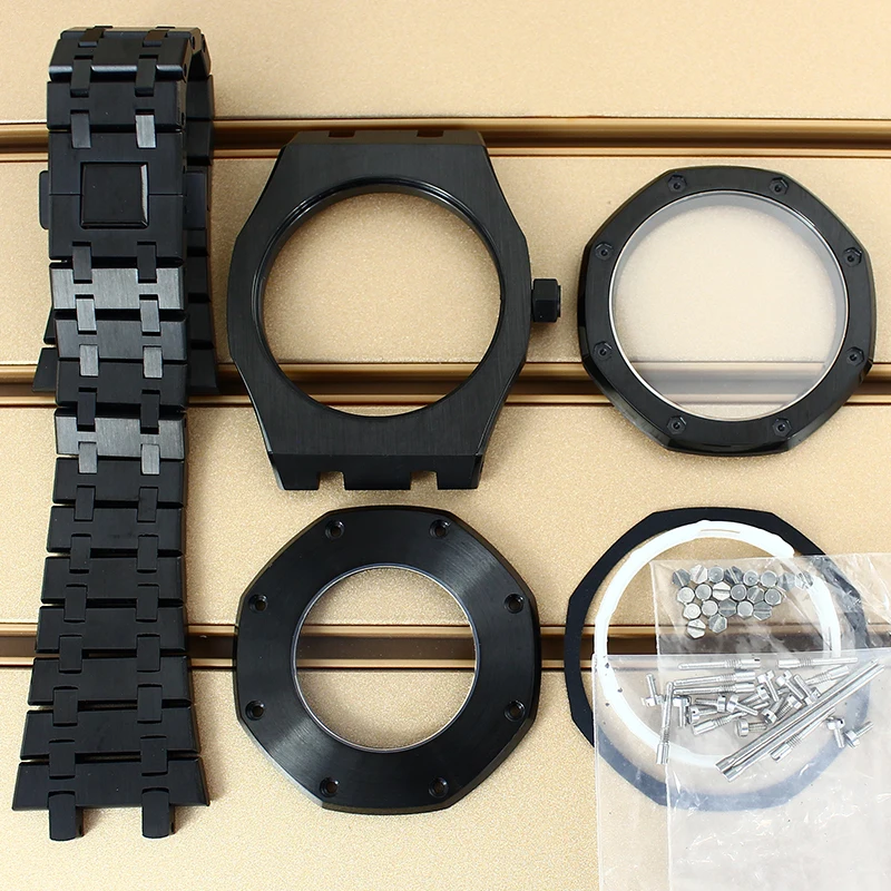 Black 41mm Luxury Watch Case Watchband Parts For Seiko nh35 nh34 nh36 Movement 31.8mm Dial Sapphire Glass Mod 10ATM Waterproof