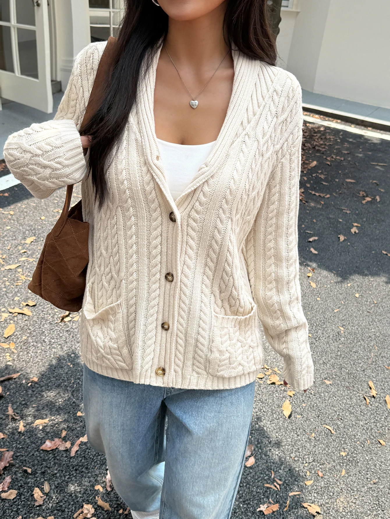 

Autumn New Women's Ribbed Knit V-Neck Solid Color Button Long Sleeve Casual Cardigan tops