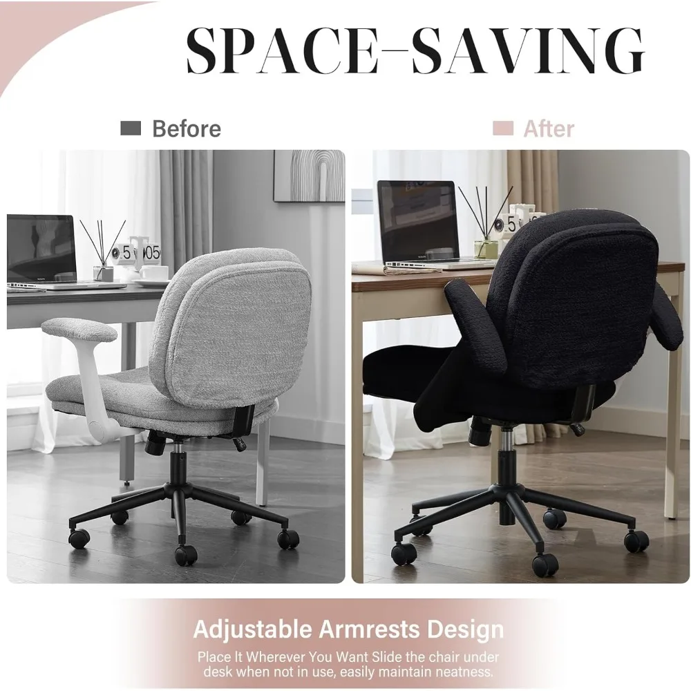 كرسي مكتب متقاطع بأذرع قابلة للطي، كرسي دوار بمقعد عريض مع عجلات، كرسي مكتب مريح متقاطع الأرجل للإجازة المنزلية #4