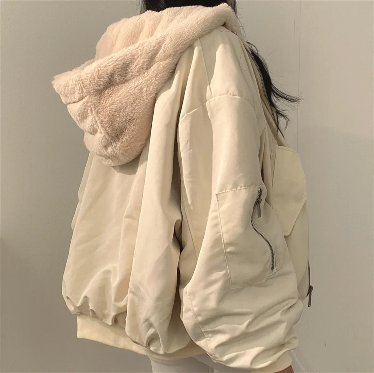 Parkas gruesas y cálidas para mujer, Abrigo con capucha de doble cara Kawaii de gran tamaño, chaquetas holgadas informales con cremallera a la moda