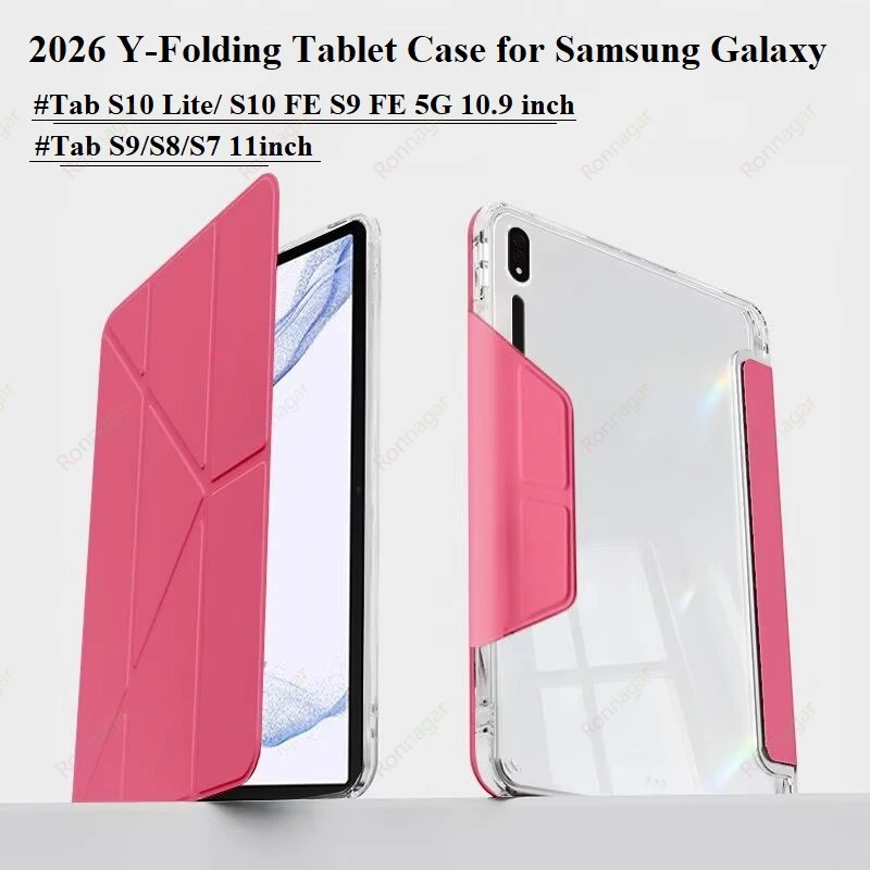 

Slim Funda Case for Samsung Galaxy Tab S11 S10 Lite S9 FE S8 S7 10.9'' 11'' Y-Folding Clear Acrylic Back Shell with S Pen Holder