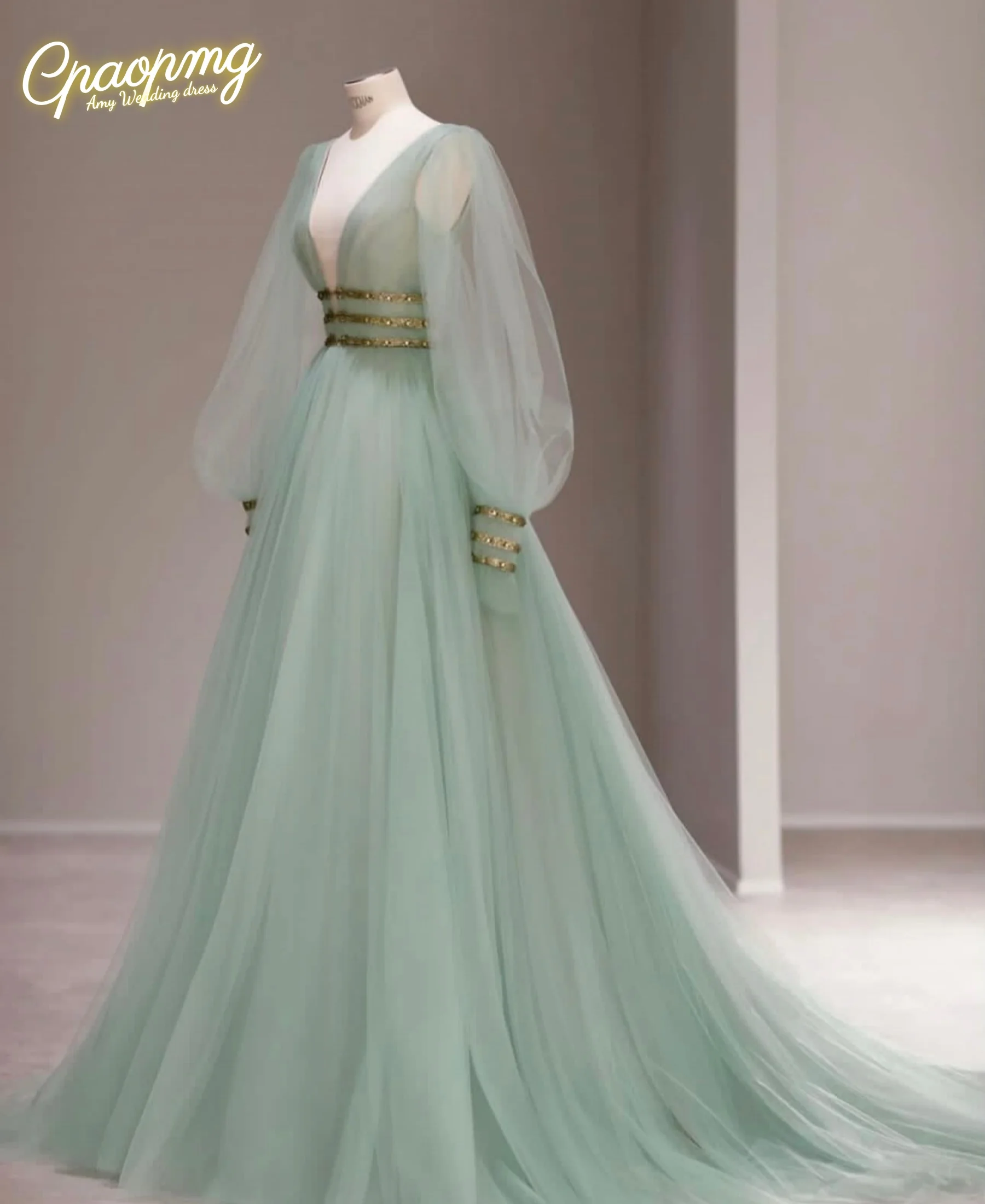 

Customized Evening Elegant Vintage Sweet Green V-Neck Sequins V-Neck Formal Occasion Prom Dresses Evening Party Gowns