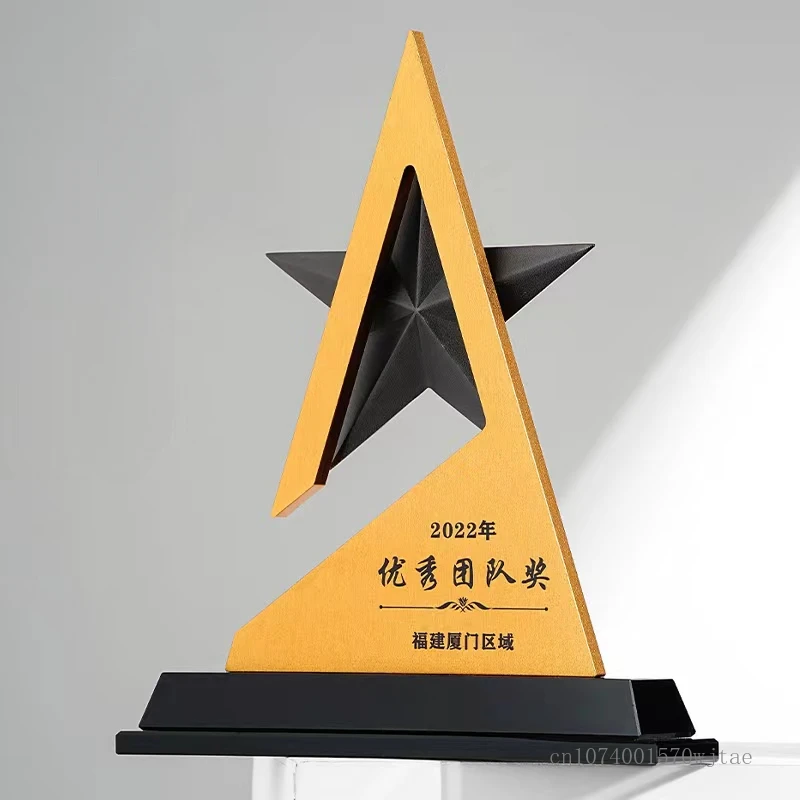 

Creative Pentagram Crystal Trophy Outstanding Excellent Employee Annual Meeting Award Commemorative Home Decor, Metal Medal, 1Pc