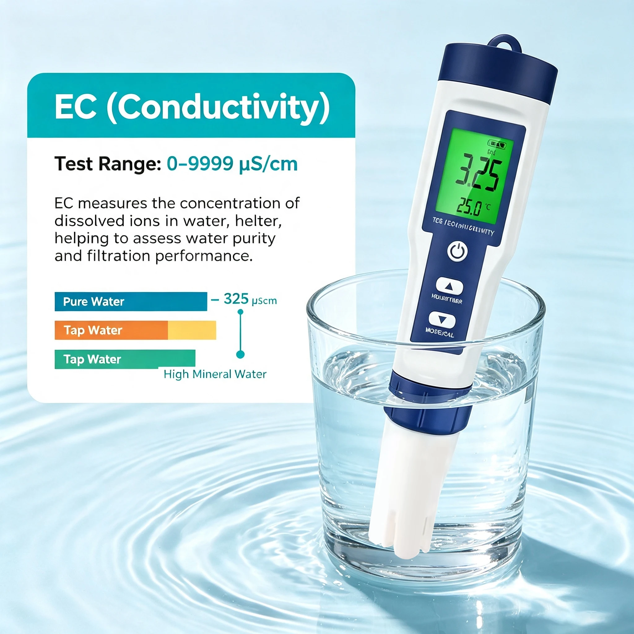 5-in-1 Digitaler Wasserqualitätstester-Stift PH TDS EC Messgerät mit Hintergrundbeleuchtung für Aquarium-Wassertemperatur-Tester – Detail 3