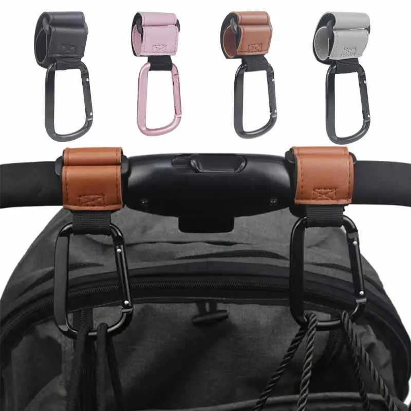 1/2pcs Baby Stroller Hooks Multifunctional Leather Aluminum Alloy Hook Portable Infant Carriage Hook Stroller Accessories