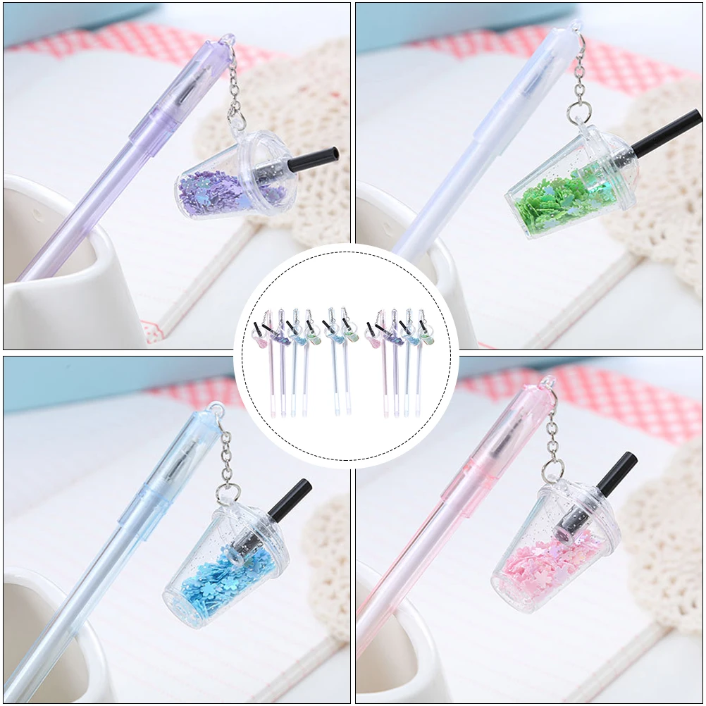 

10pcs Milk Tea Cup Pendant Gel Student Roller Pen For School Smooth Water-Based Ink Marker Pen Doodling Writing Coloring