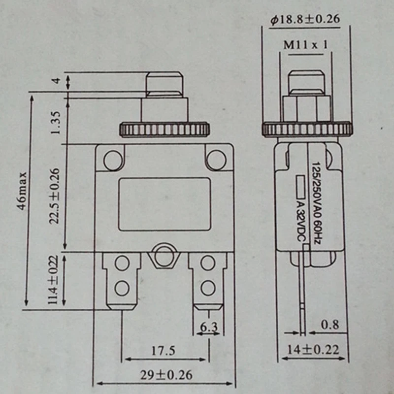 Interruptor térmico de corriente, Protector de sobrecarga, interruptor de sobrecarga, 3A, 4A, 5A, 6A, 7A, 8A, 10A, 12A, 15A, 20A, 25A, 30A, 35A