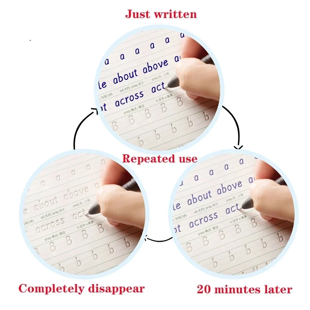 English Reusable Magic Book Copybook for Calligraphy Learning Alphabet Word Short Sentence Composition Handwriting Practice Book