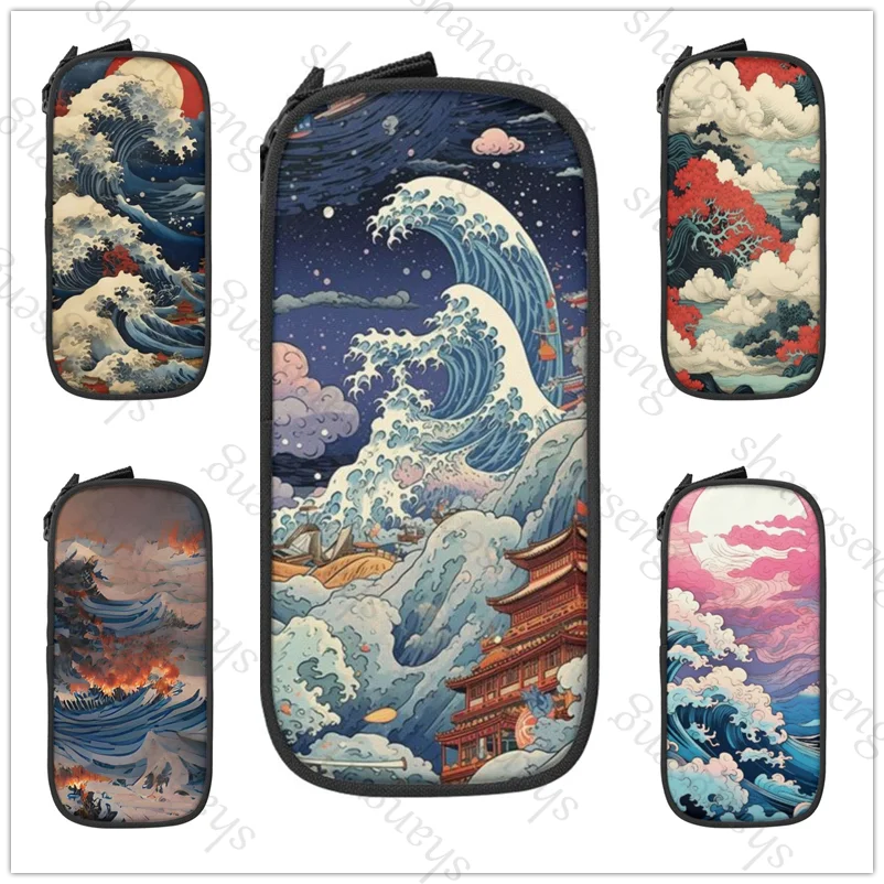 

Japanese Ukiyo-e Wave Mount Fuji Pencil case large capacity pencil case stationery storage bag student learning supplies gift