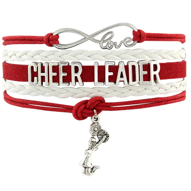 Cheerleading Cheerleader Cheer Mom Bracelets Infinity Megaphone Squad Team Girls Leather Wrap Charm Jewelry Drop Shipping