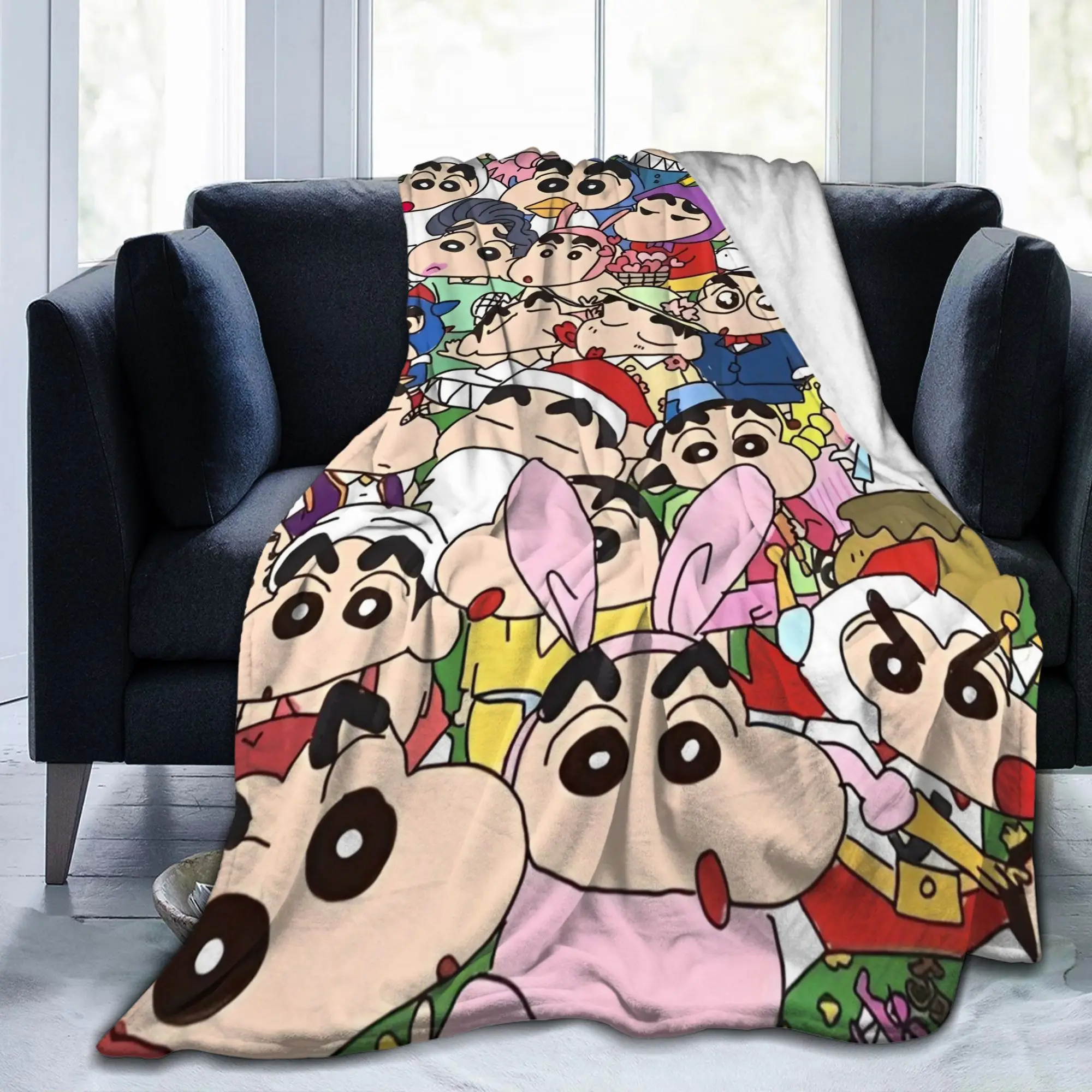 Cute Cartoon Crayon Shin-chan Blanket  Wool Funny Breathable Throw Blankets for Home Textile Decor