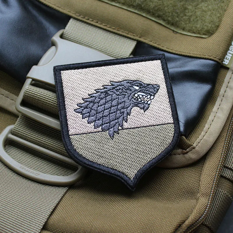 Shield-shaped Full Embroidery Patch Game Badge Wolf Head Bag Sticker Outdoor Tactical Backpack Vest Clothes DIY Decals