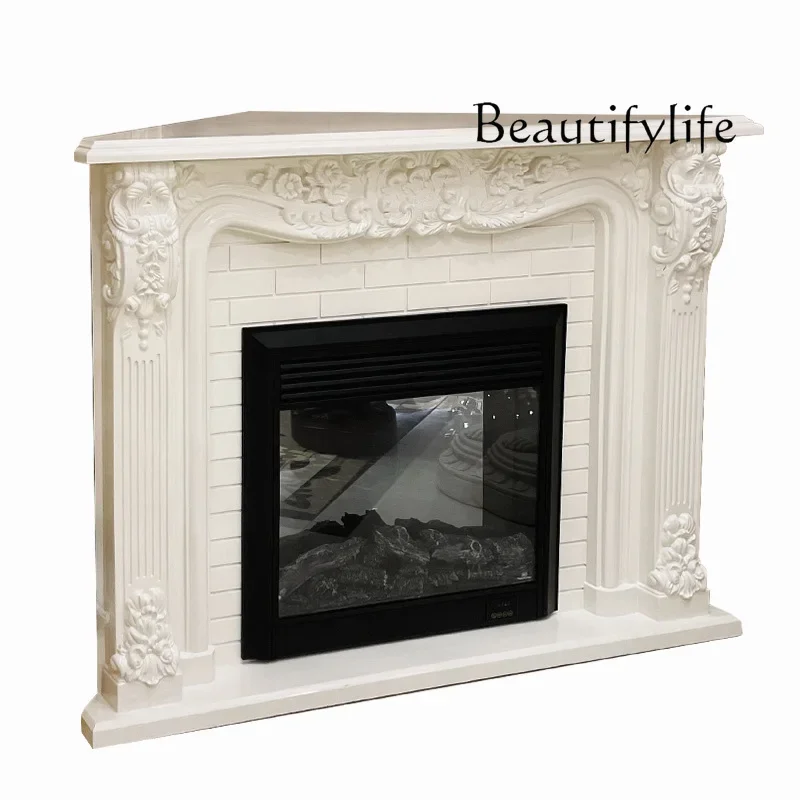 

French light luxury corner fireplace living room home decoration cabinet carved triangle electronic LED simulation fire