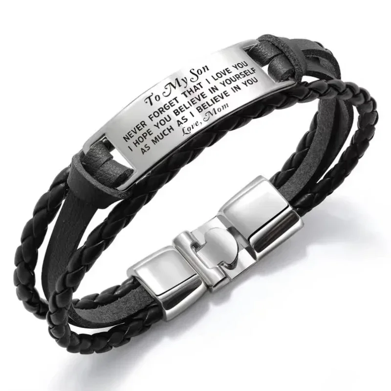 

Multi Layer Leather Woven Bracelet Ethnic Hip Hop Punk College Graduation Personalized Commemorative Birthday Gifts To My Son