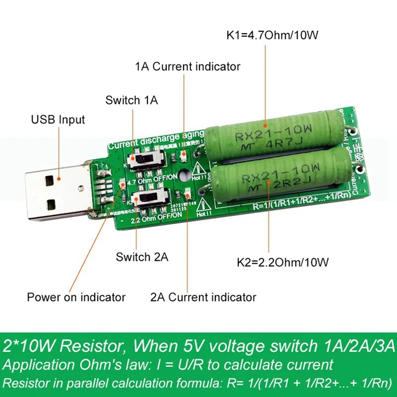 1 sztuka obciążenie z regulowanym przełącznikiem 5 v1a/2A/3A Tester rezystancji rozładowania napięcia akumulatora