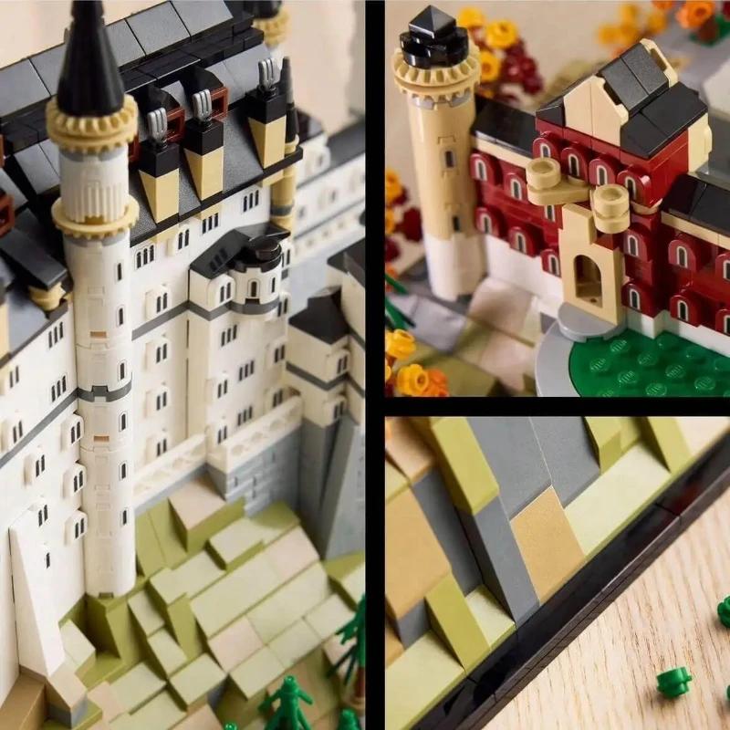 Castillo de Neuschwanstein 2025, modelo arquitectónico, paisaje del bosque europeo, juguete de ladrillo de construcción, regalo de Navidad