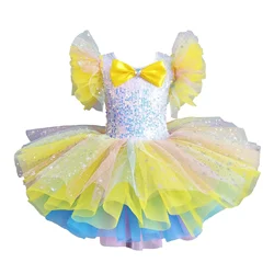 Girls Sequined Modern Dance Tutu Skirted Leotard Dress Jazz Dance Dresses Ballerina Princess Dancewear Child Ballroom Clothing