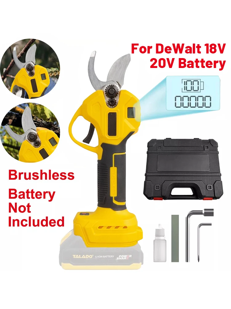 30mm Brushless Electric Pruning Shears 2 Gears Cordless Scissors Fruit Tree Bonsai Pruning For Dewalt 20V Battery (No Battery)