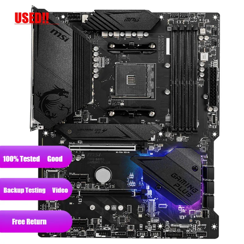 Used  MSI MPG B550 GAMING PLUS AM4 With AMD B550 SATA 6Gb/s USB 3.0 ATX Motherboard